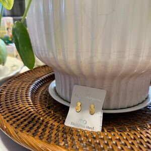 Gold Pineapple Stud Earrings - Stainless Steel Making Waves Inc